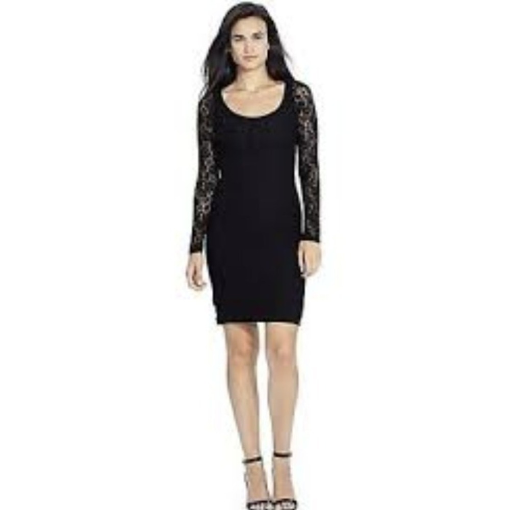 Lauren Ralph Lauren Black Long Sleeve Lace Bodycon Stretch Dress PM Scoop Neck‎